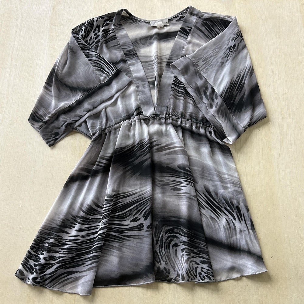 J Valdi Cover Up Womens 2X Gray Animal Print Sheer Elastic Waist 3/4 Sleeve